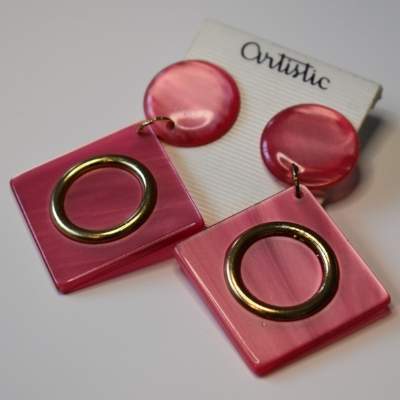 Funky Geometric Large Clip-On Earrings - Picture 3 of 5